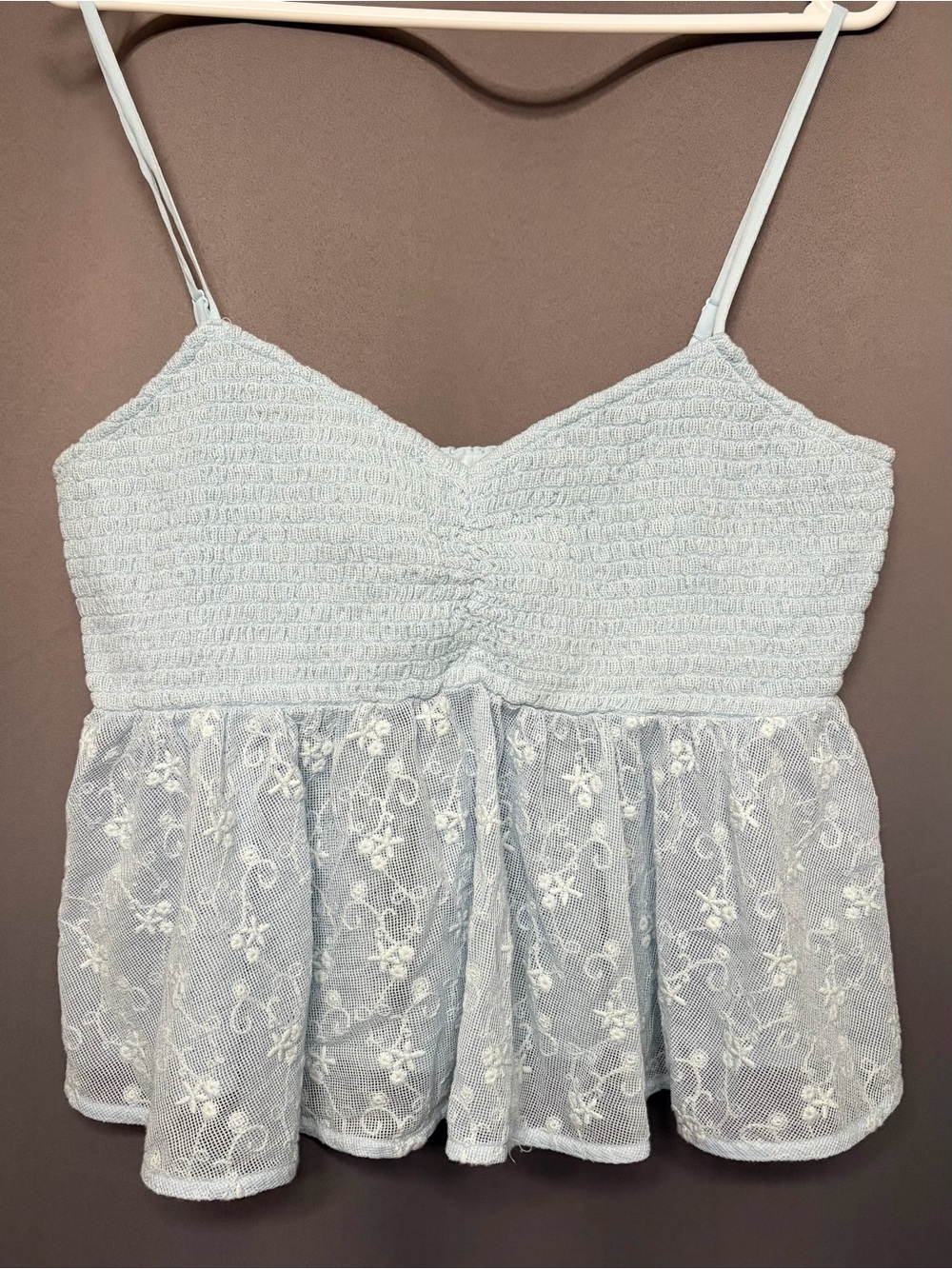 AE Light Blue Smocked Lace Trim Cami Tank Top | Size M